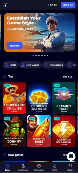 Jet4bet Casino mobile site on a smartphone screen